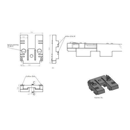 Waste water tank 75l for...