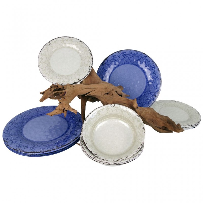 4 dining plates azur, 4 dessert plates and 4 cereal bowls sand