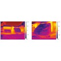 In comparison: vehicle without insulation (left), vehicle with LUX-DUO (right). The heat insulation at the windows and doors is clearly visible. The lighter the area, the more heat gets lost.