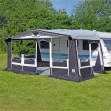 Tent walls can be folded down to form a veranda