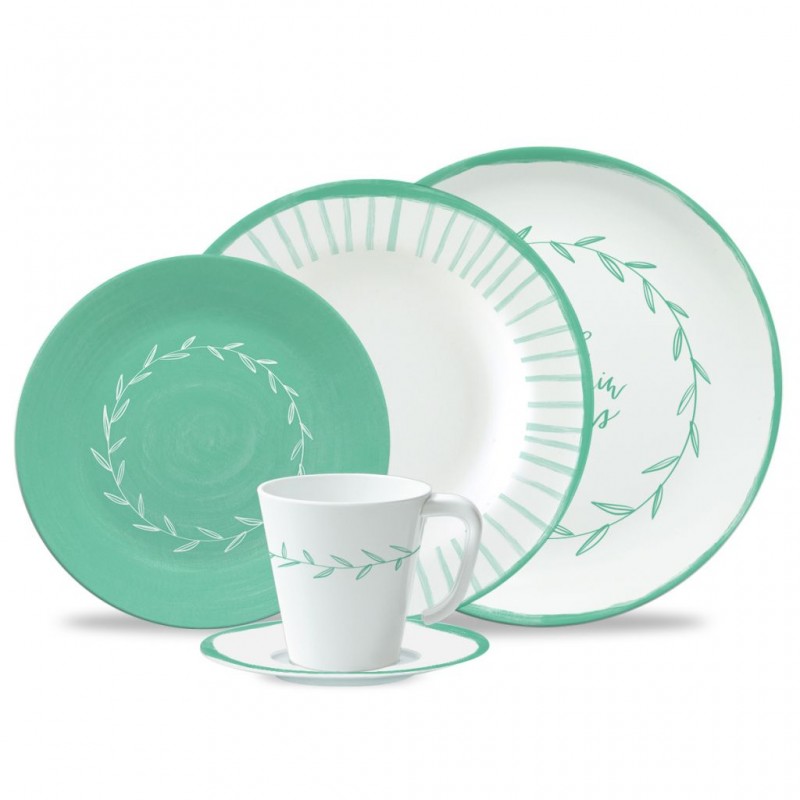 Tableware Set "Spring in Progress Green", 16 Pieces